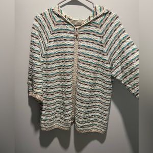 J. Jill Striped 3/4 Sleeve Hoodie - Size L